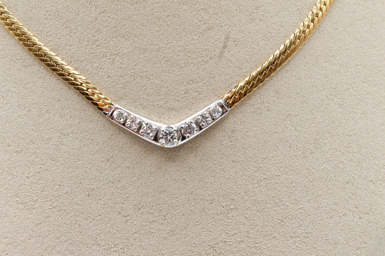 Halskette Kettenglied englisch Gelbgold, Diamanten 