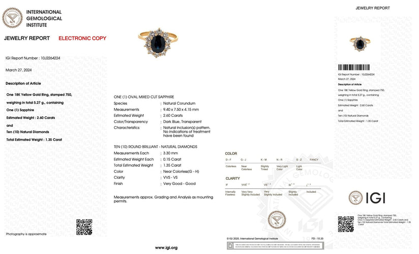 Bague 65.5 Bague cocktail en or jaune saphir 2.60ct et diamants certificat IGI 58 Facettes