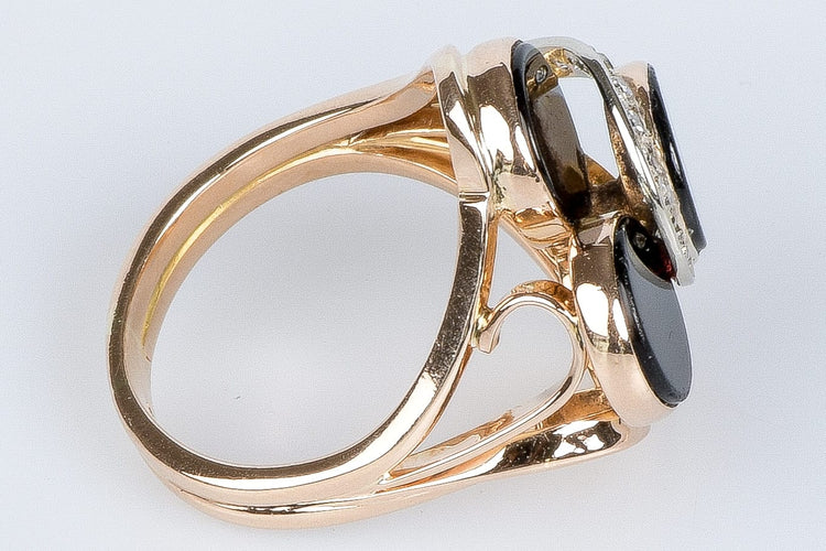Bague 60 Bague en or rose 18 carats orné de 4 onyx et 13 diamants taille rond 58 Facettes BGDNB203
