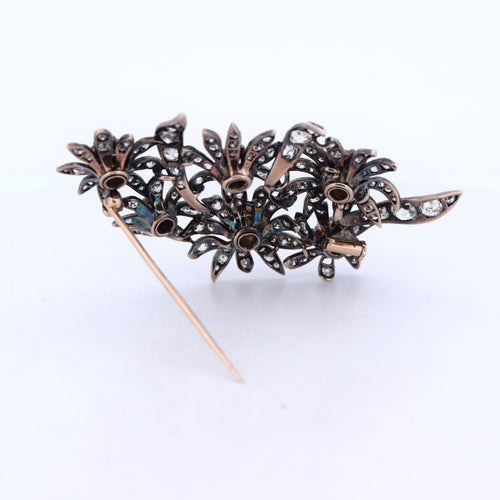 Broche Spilla antica en or jaune 18 kt et argent avec diamants anciens 58 Facettes