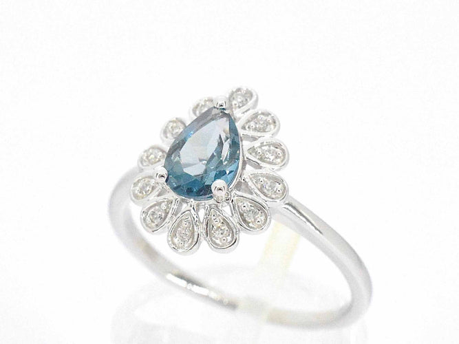 Bague 54 Bague en or blanc avec diamants et topaze 58 Facettes 2316