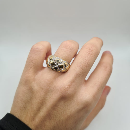 Bague 57 Bague bombée or jaune 18 carats sertie de diamants anciens 58 Facettes