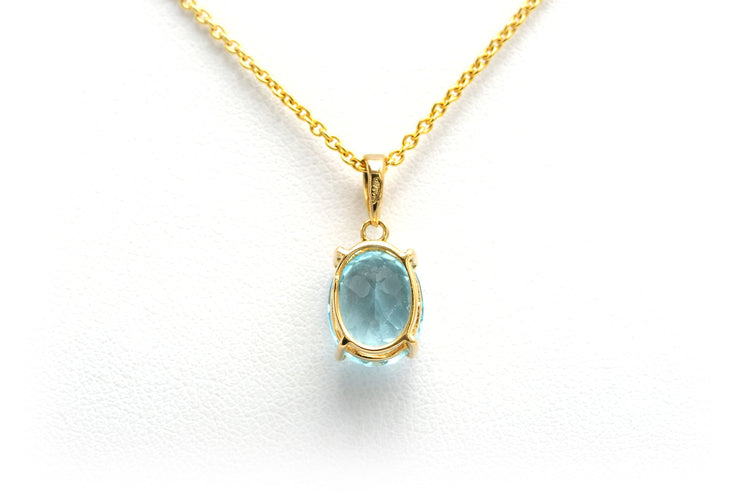 Pendentif Pendentif contemporain or jaune et aigue-marine 58 Facettes B719