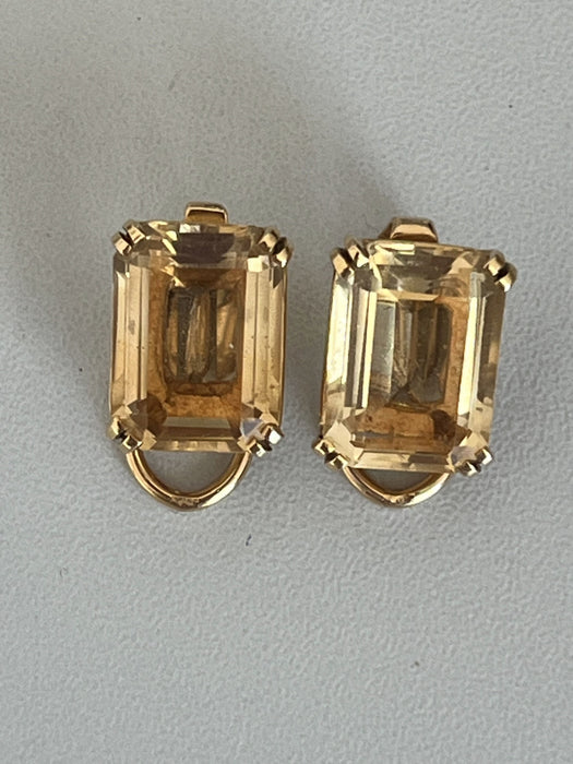 Citrine yellow gold brooch and earrings