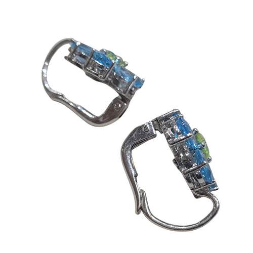 Ohrringe - Ohrringe mit blauen Topasen und Peridoten in 18k Weißgold 