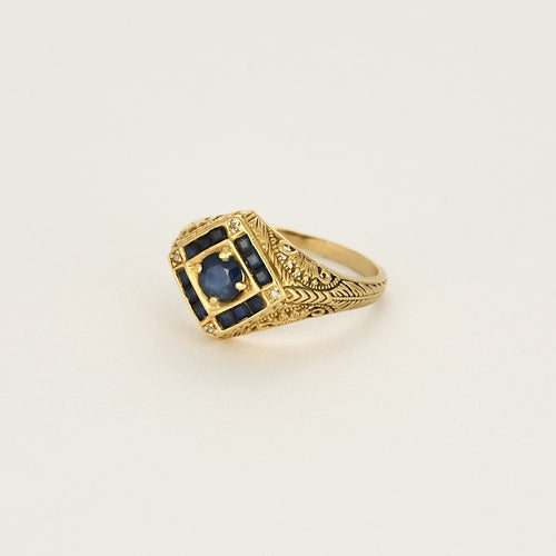 Bague 59 Bague en or jaune, saphirs et diamants 58 Facettes LAV1835