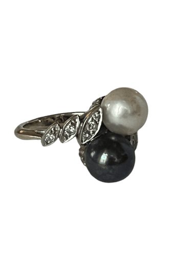 Bague 47 Bague Toi & Moi Or Gris Perles Diamants 58 Facettes LOT 6200