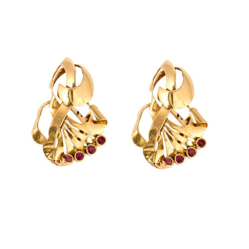 Boucles d'oreilles Boucles d'oreilles Gerbes, or jaune et rubis de synthèse 58 Facettes FON1803