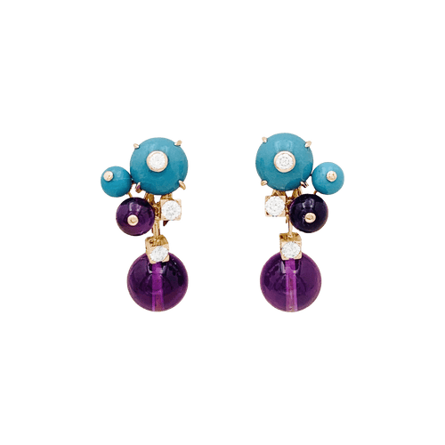 Boucles d'oreilles Boucles d'oreilles Cartier "Délices de Goa" en or rose, améthystes, diamants et turquoises. 58 Facettes 34814