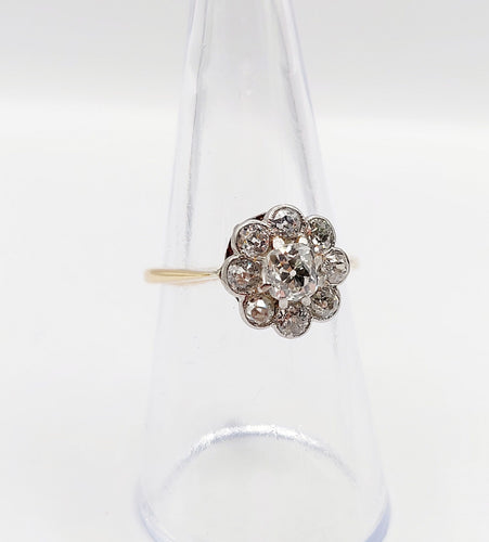 Bague 52.5 Bague marguerite antique or jaune 18k et 1,00 carats diamant taille ancienne (circa 1900) 58 Facettes A05938
