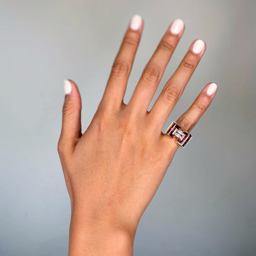 Bague 45 Bague TANK - Or, Platine, Diamants et Rubis 58 Facettes 250224R