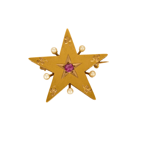 Broche Broche étoile or jaune, rubis et perles 58 Facettes BLO0159