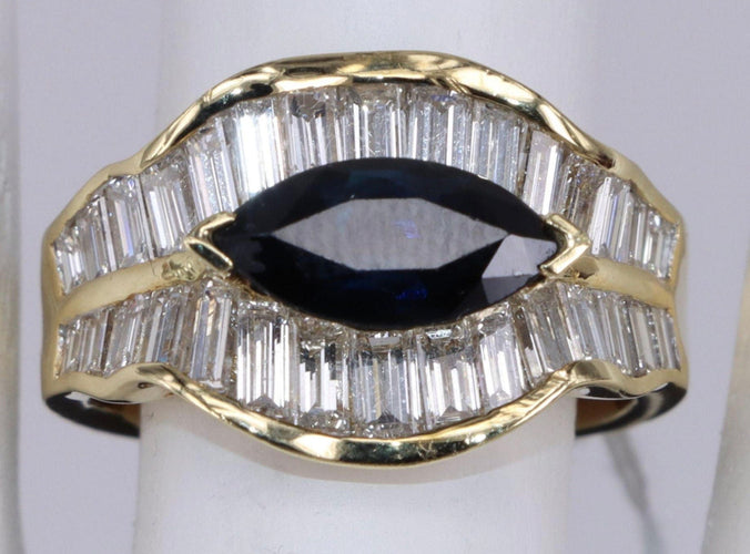 Bague Bague saphir Marquise et diamants baguette en or jaune 58 Facettes BA-1162