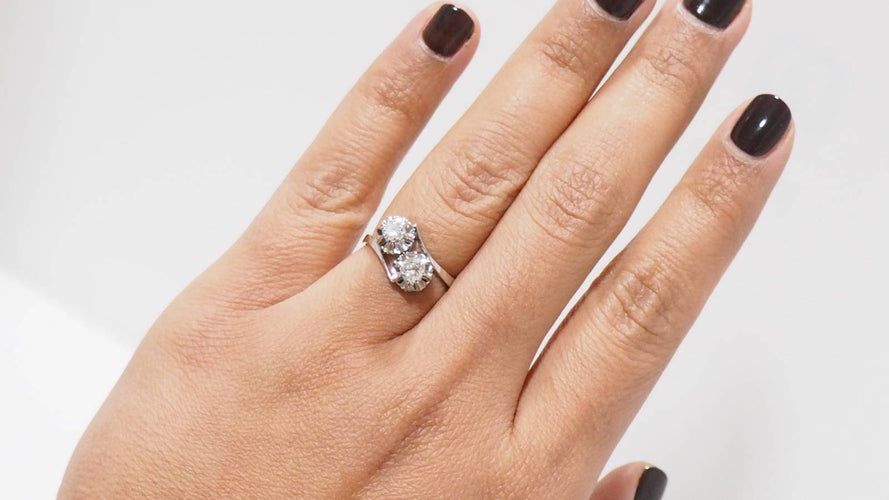 Bague 53 Bague Toi et Moi en or gris et diamants 58 Facettes 31194