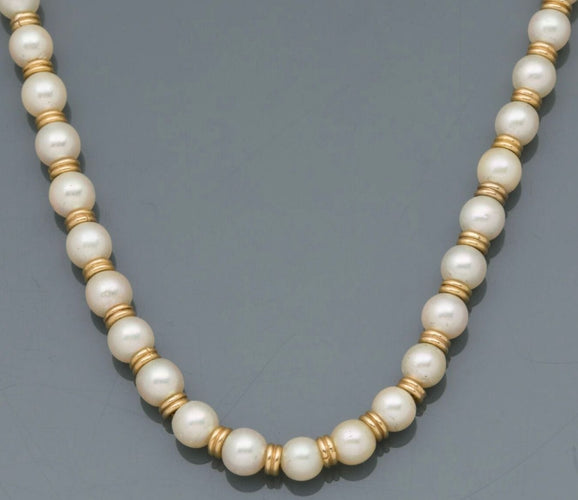 Collier Collier 54 perles de culture Akoya, anneaux et fermoir or jaune 58 Facettes