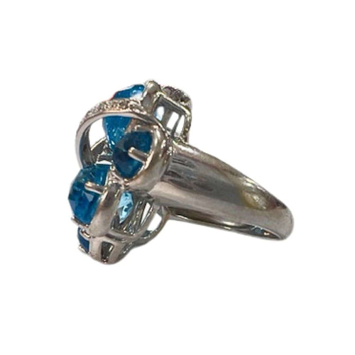 Bague 49 BAGUE AU DESIGN CONTEMPORAIN en OR 18 carats avec DIAMANTS et TOPAZE SUISSE 58 Facettes Q267B