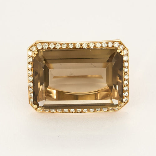 Bague 54 Bague en or rose, centre Quartz fumé et diamants 58 Facettes