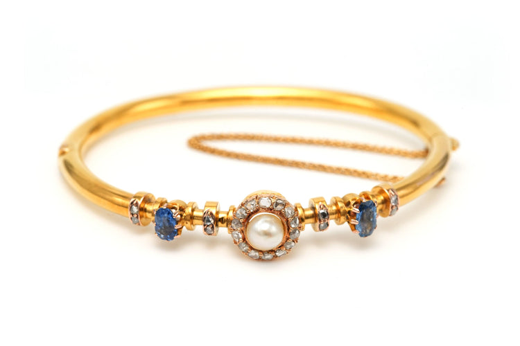 Bracelet Bracelet Napoléon III en or jaune, perle, saphirs et diamants taille rose 58 Facettes 22866