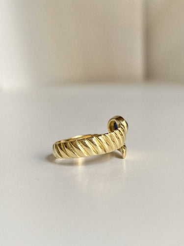 Bague 53 Bague godronnée serpent en or jaune 18k et saphir cabochon 0,55 ct 58 Facettes