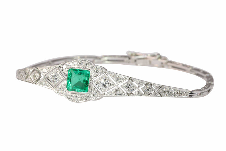 Bracelet Bracelet Art déco raffiné des années 1920, émeraude et diamants – Sophistication intemporelle 58 Facettes 25014-0038