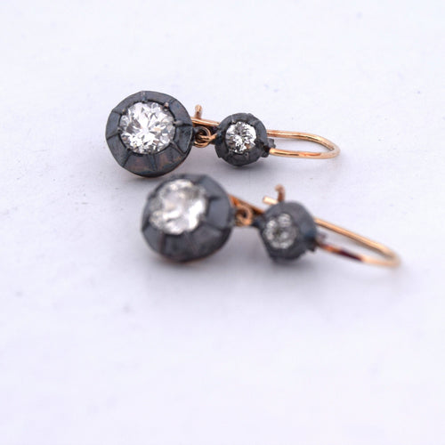 Boucles d'oreilles Boucles d’oreilles anciennes en or rose 12 kt et argent avec diamants 58 Facettes