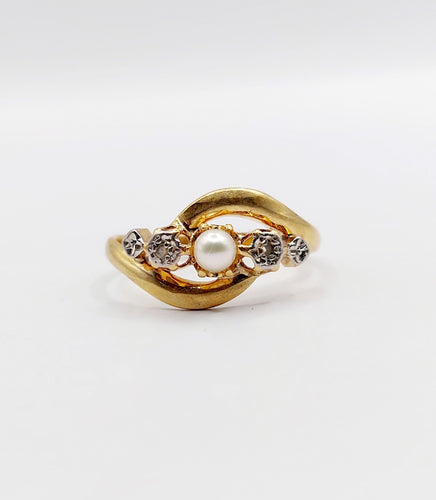 Bague 50.5 Bague or jaune, perle et diamants taille rose (circa 1900) 58 Facettes A06052