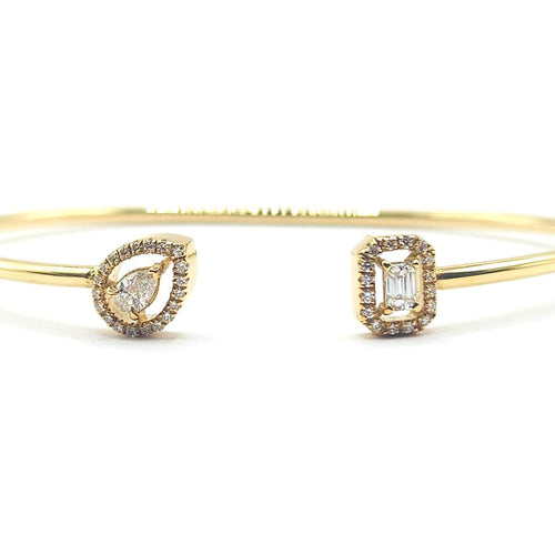 Jonc "toi & moi" or jaune pavage diamants 58 Facettes