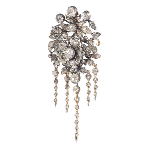 Broche Splendeur florale antique : broche de corsage Trembleuse avec diamants, 1860 58 Facettes 21028-0240
