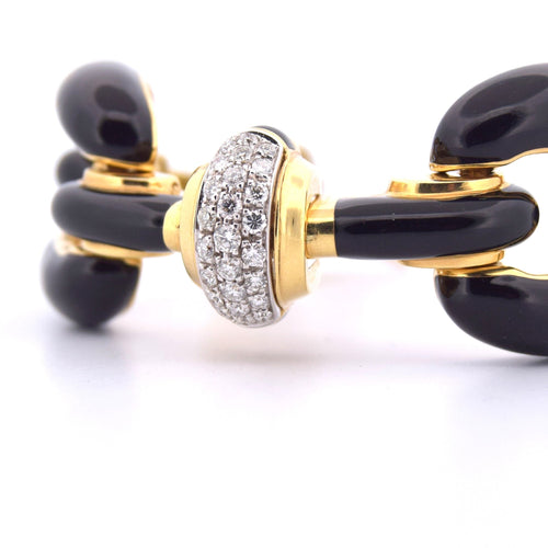 Bracelet David Webb - Bracelet à mailles en or jaune 18k, smalto nero et diamants 58 Facettes BR112