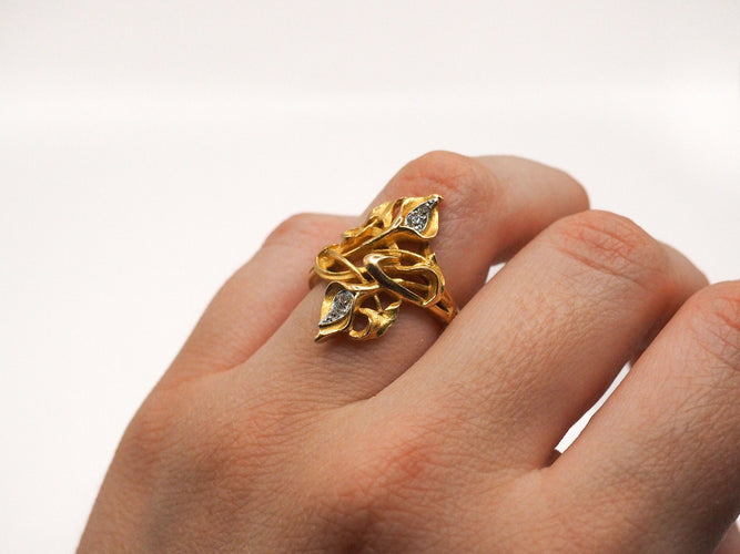 Bague 54 Bague allure florale or jaune et diamants 58 Facettes 5347