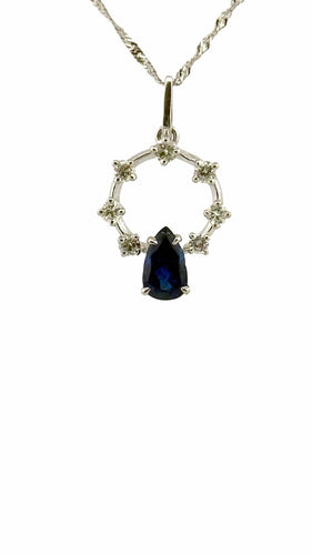 Collier Collier pendentif en or blanc 18 carats diamants et saphir 58 Facettes