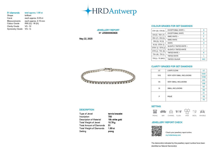 Bracelet Bracciale tennis en or blanc 18 carats et diamants 58 Facettes