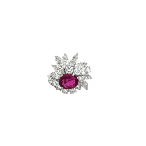 Bague 53 Bague Cocktail années 70 or blanc rubis diamants 58 Facettes 1.0002595/7