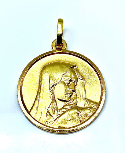 Pendentif Médaille en or jaune 18 carats : profil de la Vierge 58 Facettes AB295