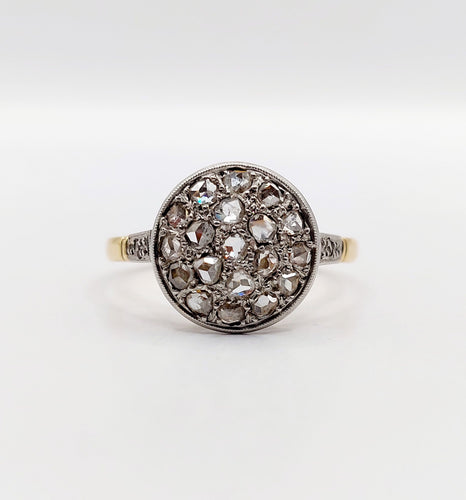 Bague cible antique or 18k diamants taille roses (circa 1920) 58 Facettes A06337