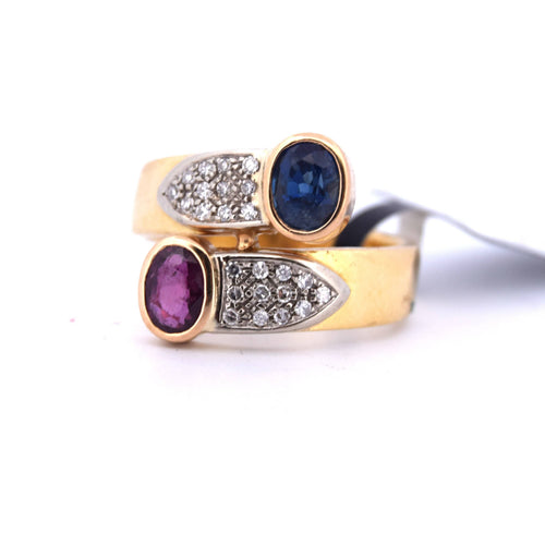 Bague 53 Bague en or jaune avec saphir et rubis 58 Facettes