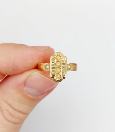 Bague 54.5 Bague marquise victorienne or rose ornée de perles dans une monture finement travaillée 58 Facettes A04592