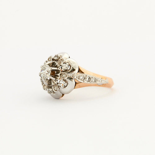 Bague Bague marguerite ancienne diamants or rose platine 58 Facettes