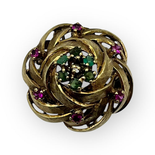 Emerald and ruby cabbage ring