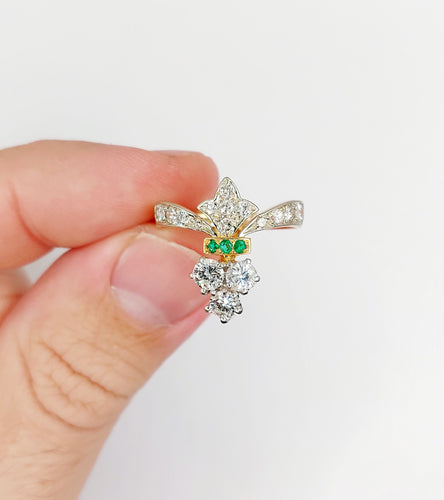 Bague duchesse Art Déco or rose, platine, 1,10 carat diamants et émeraudes 58 Facettes A06228