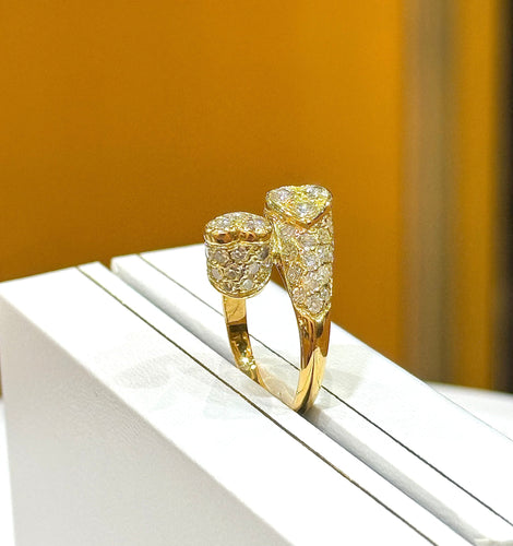 Dubbele hart ring Toi & Moi van geelgoud en diamanten 
