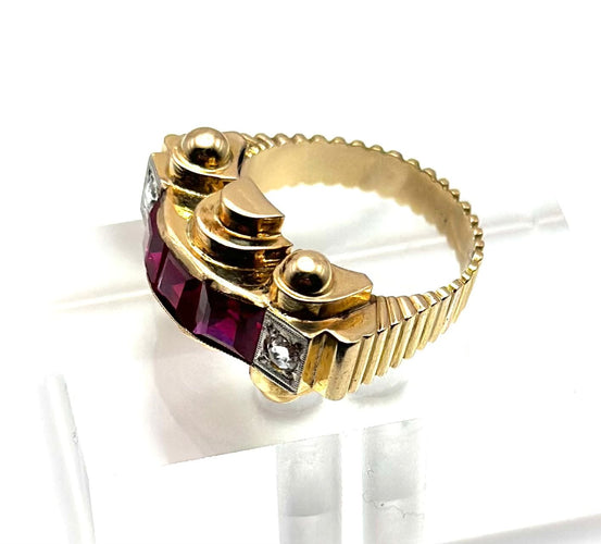 Bague 56 Bague Art Déco en or, diamants et rubis 58 Facettes 50405