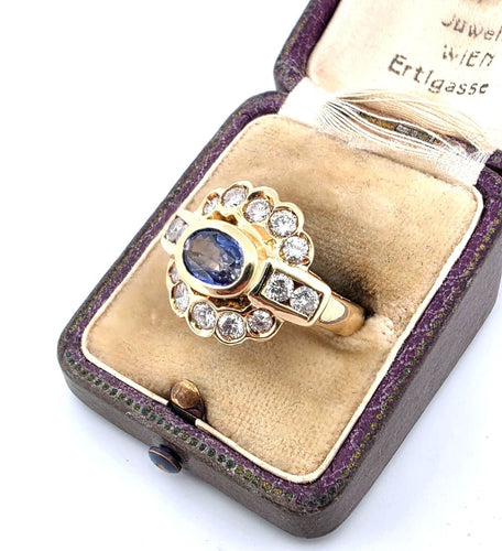 Bague 55 Bague en or jaune des années 1950 avec saphir et diamants 58 Facettes