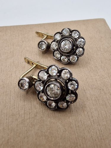 Boucles d'oreilles Boucles d'oreilles antiques en or, argent et diamants taille ancienne 58 Facettes