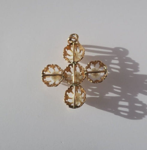 Collier Croix or rose perles XIXe 58 Facettes