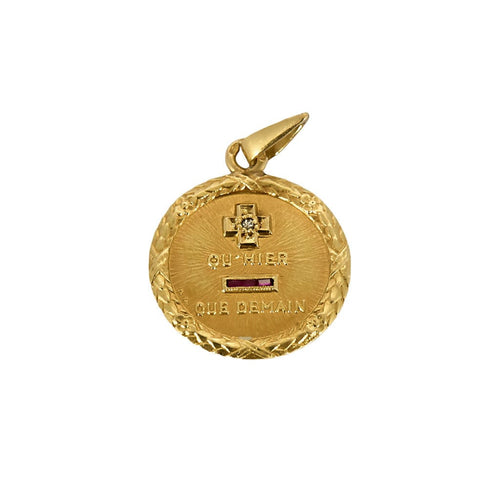 Pendentif AUGIS - Médaille or jaune, rubis de synthèse et diamants 58 Facettes PER0123