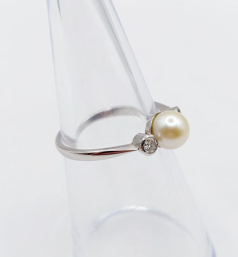 Bague 51 Bague art déco or blanc perle et diamants 58 Facettes A05571