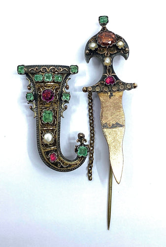 Broche Broche sabre en argent émeraudes perles 58 Facettes AB360