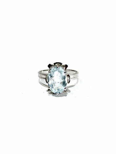 Bague 55 Bague En Or Blanc Et Aigue-Marine 58 Facettes