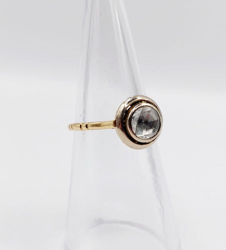 Inel Inel solitar antic din aur de 14k cu diamant tăiat roz de Olanda de 6 mm 